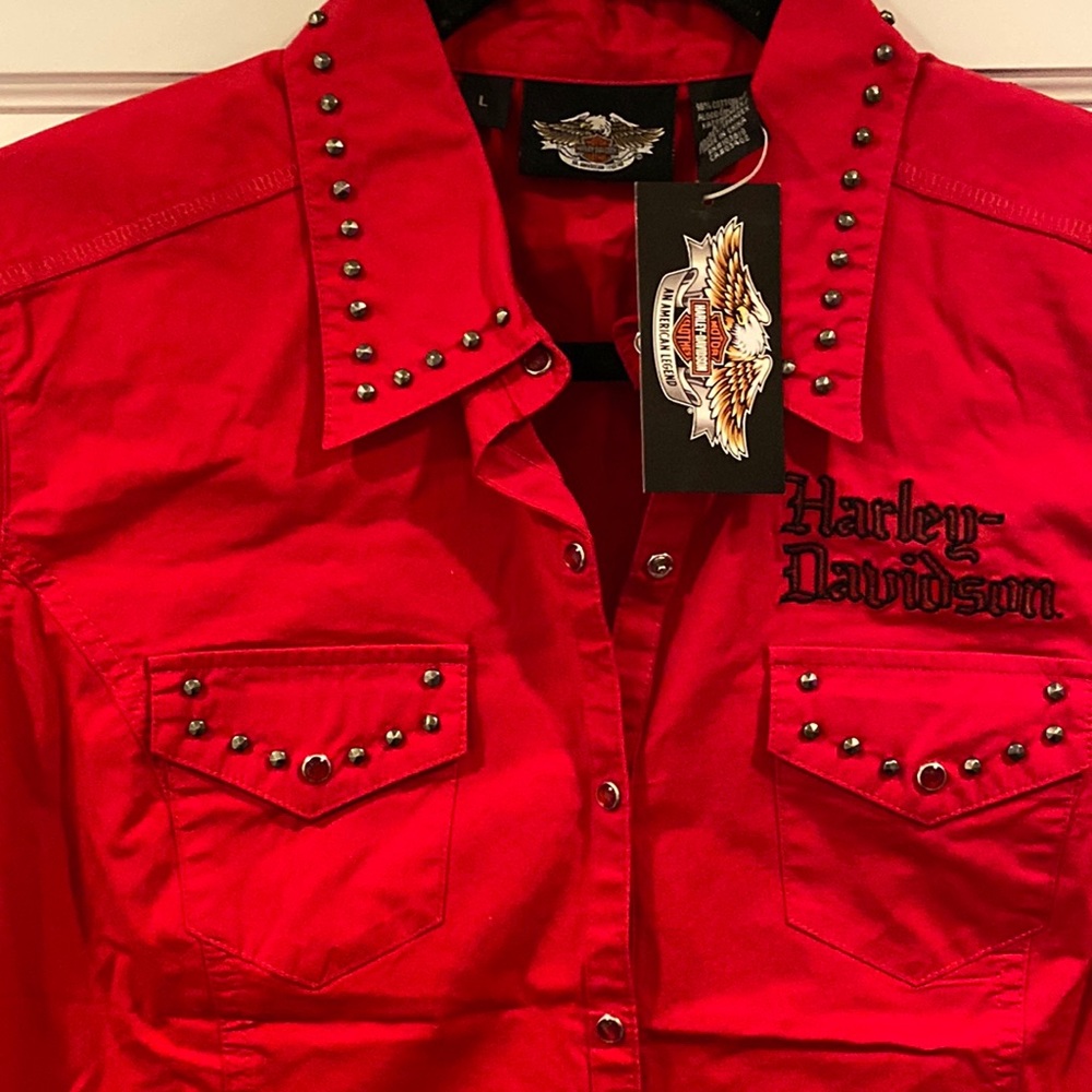 NWT HARLEY DAVIDSON Embroidered & Stud Detailed Button down Shirt Women’s L
